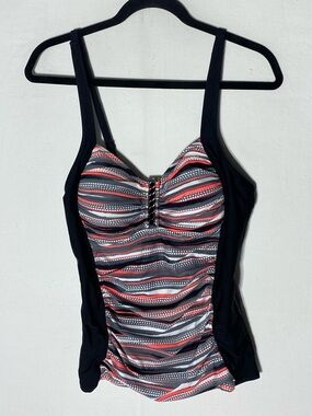 5/$25 Point Zero Coral Black White Striped Tankini Top Bikini Top Swim Top 14